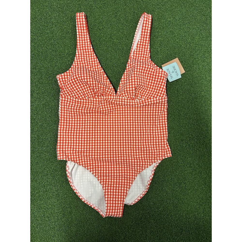 Shade Shore Gingham 1 PC Swimsuit Women size L10-12Red Country Cottage Western